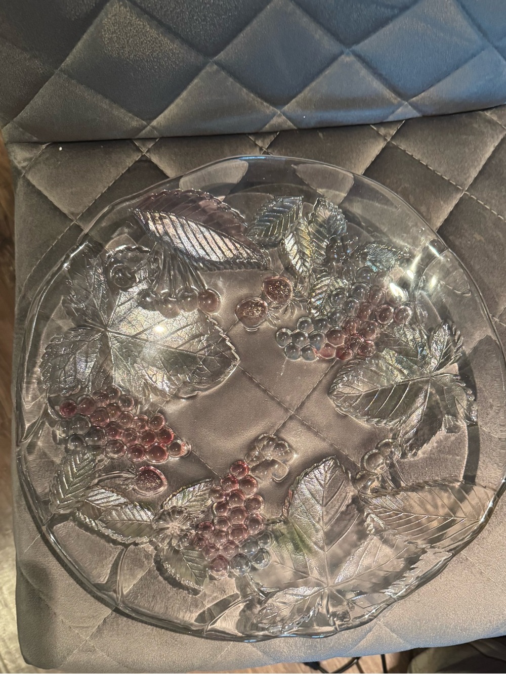 Vintage Mikasa Clear Glass Grape & Leaf Serving Platter
